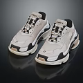 Light Colored Retro Sneakers with Black Accents and Air Cushion Sole Lace Up Sports Shoes