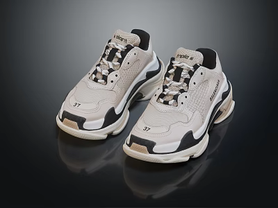 Light Colored Retro Sneakers with Black Accents and Air Cushion Sole Lace Up Sports Shoes 3d model