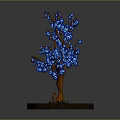 Cartoon Scene With Decorative Tree Brown Trunk Blue Decorated Branches Small Animal And Round Base