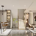 Luxurious Modern Living Dining Room With Beige Sofa Round Coffee Table And Floor Lamp