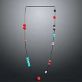Colorful Beaded Necklace With Black String And Assorted Colored Beads In Red Blue Gray White