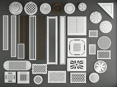 Air Conditioner Vents with Various Decorative Shapes and Grille Designs 3d model