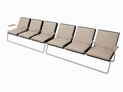 Row of Public Chairs With Metal Frame Light Brown Seats and Armrests 3d model
