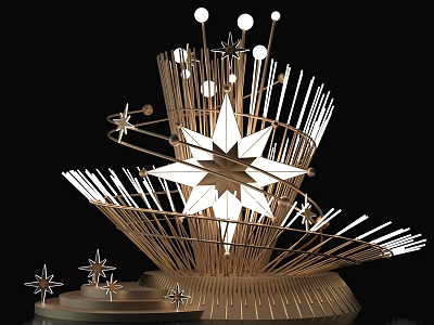 Modern Golden Art Installation With Large Star Decoration Illuminated Spheres And Stepped Base 3d model