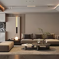 Modern Luxury Living Room Interior With Beige Sofa Coffee Tables And Decorative Plants