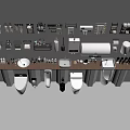 Modern Bathroom Toilets Display With Washbasins Water Heaters And Towel Racks