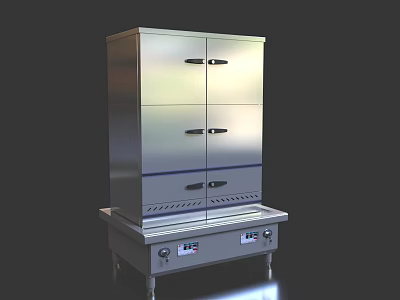 Stainless Steel Commercial Kitchen Appliance With Multiple Doors And Control Panel On Stand Base 3d model