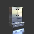 Stainless Steel Commercial Kitchen Appliance With Multiple Doors And Control Panel On Stand Base