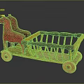 Electric Toy Horse Cart with Red Yellow Wooden Frame and Wheels for Kids Play