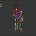 Sci Fi Biological Character Wearing Armored Suit Holding Gun With Blue Red Details