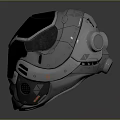 Sci Fi Helmet With Transparent Visor And Orange Geometric Patterns Grey Body Grid Texture Mechanical Components 3d model