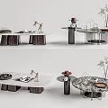 Modern Coffee Table Design With Marble Top Metal Base And Decorative Items 3d model