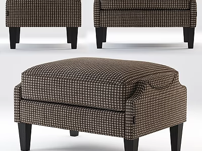 Upholstered Ottoman With Classic Plaid Pattern And Black Wooden Legs Design 3d model