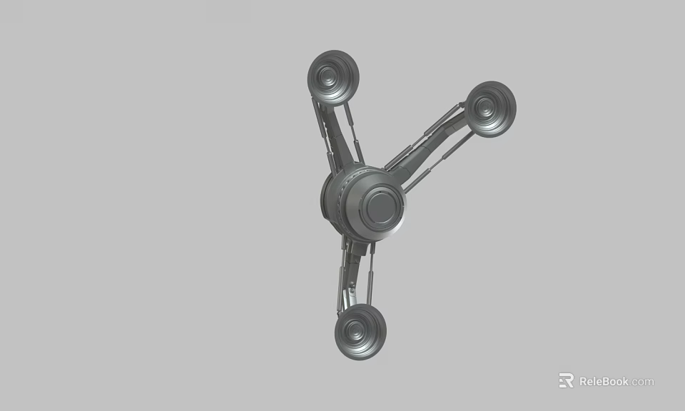 Metal Mechanical Joint Structural Design with Three Wheels and Central Circular Component on Gray Background 3d model 