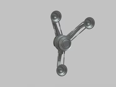 Metal Mechanical Joint Structural Design with Three Wheels and Central Circular Component on Gray Background 3d model
