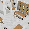 Public Office Space With Wooden Tables Chairs Open Layout Dividers And Green Plant