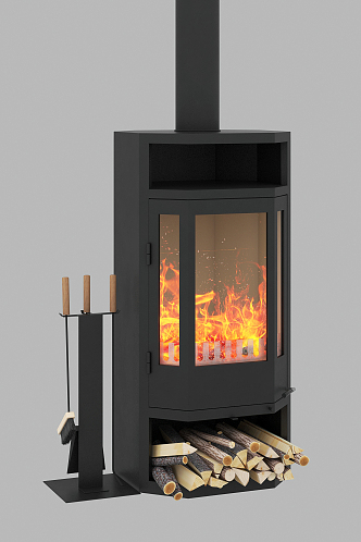 modern stove fireplace firewood 3d model