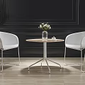 Stylish White Chairs Round Wooden Table Set With Vase Flowers On Light Wooden Floor