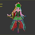 Anime Style Character With Red Long Hair Black Red Dress Silver Decorations And Colorful Butterfly