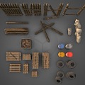 Industrial LOFT Asset Pack Fence Wooden Box Oil Drum Tire 3d model