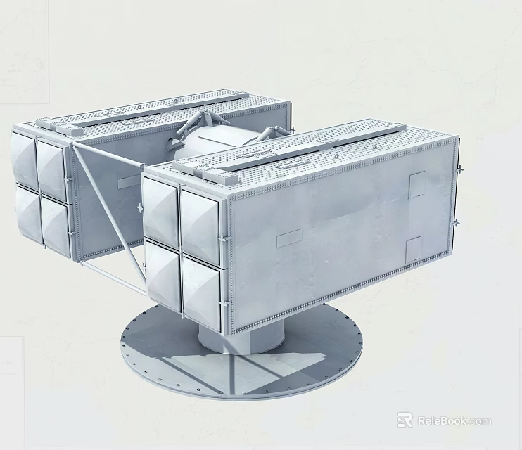 Gray Military Weapon Mechanical Structure With Square Modules And Base Platform 3d model