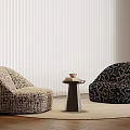 Stylish Single Sofa Designs With Beige Black Patterns Round Table And Striped Curtain 3d model