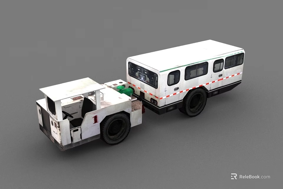 White Industrial Tractor And Trailer Equipment With Connected Parts Wheels And Windows 3d model 
