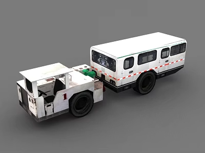 White Industrial Tractor And Trailer Equipment With Connected Parts Wheels And Windows 3d model