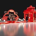 Red Festive Tobacco and Liquor Store with Pavilion Style and Decorative Lanterns Around