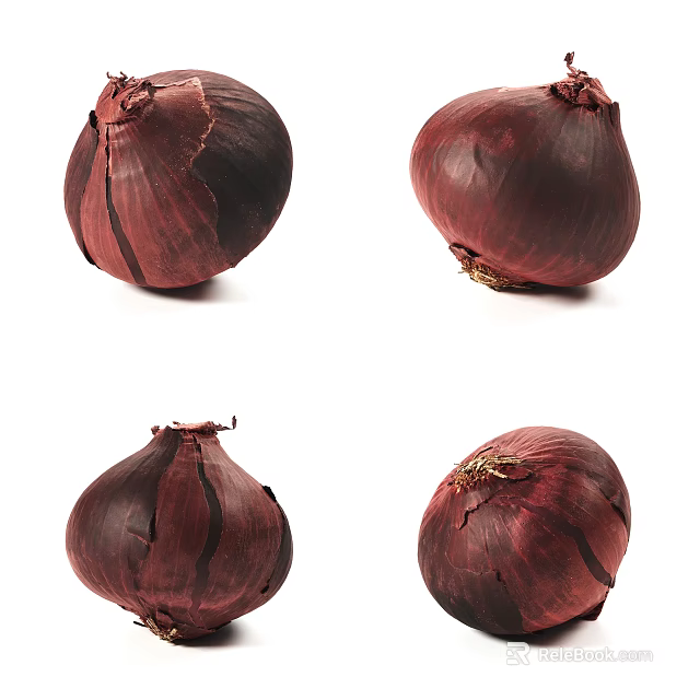 Four Fresh Red Onions Displaying Vibrant Purple Skin Isolated On White Background 3d model 