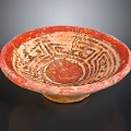 Ancient Red Clay Bowl Sculpture With Intricate Geometric Carvings And Cracks