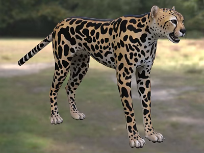 Leopard Patterned Reptile Standing On Green Grass With Trees In Background 3d model