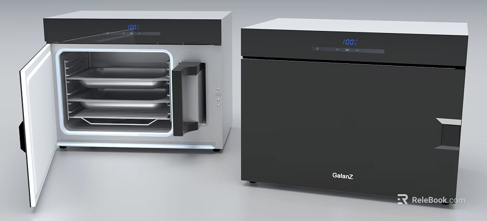 Sleek Black Galanz Kitchen Appliances With Digital Display And Glass Door Design 3d model 