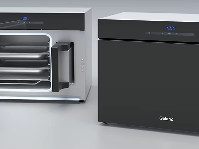Sleek Black Galanz Kitchen Appliances With Digital Display And Glass Door Design 3d model