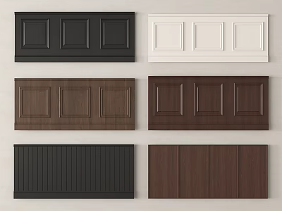 Various Styles of Wall Paneling with Decorative Designs in Black White Brown and Walnut Colors 3d model