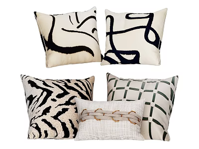 Stylish Decorative Pillows Featuring Abstract Zebra Print Grid and Woven Detail Designs 3d model