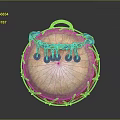 Traditional Hand Drum Featuring Natural Drumhead Decorative Metal Rings And Colorful Strings
