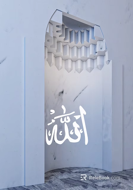 Modern Sofa Background Wall With Marble Texture And Arabic Calligraphy Design 3d model 