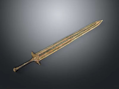 Ancient Golden Decorative Sword With Intricate Hilt And Engraved Blade Details 3d model