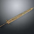 Ancient Golden Decorative Sword With Intricate Hilt And Engraved Blade Details