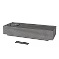Modern Light Wood And Black Soundbar Speakers With Circular Control Panels