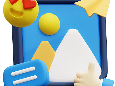 Daily Life Supplies Featuring Smiley Emoji Yellow Sun Mountain Blue Chat Bubble And Thumbs Up 3d model