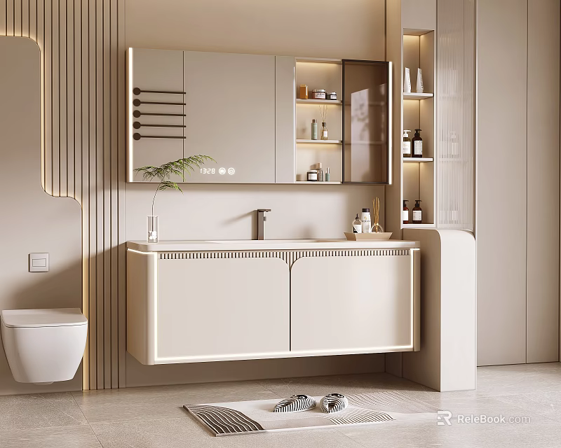 Elegant Modern Bathroom Interior With Vanity Cabinet Mirror Sink And Storage 3d model 