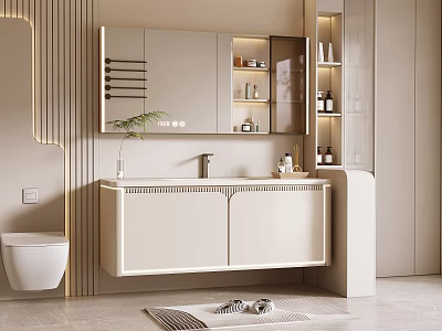 Elegant Modern Bathroom Interior With Vanity Cabinet Mirror Sink And Storage 3d model