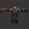 Mechanical Robot Character Design With Blue Orange Armor Clawed Arms And Numbered Parts