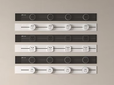 Modern Black And White Switch Panels With Various Socket Designs Arranged Neatly 3d model