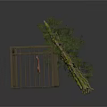 Rustic Metal Frame Cage Structure with Garden Trees and Moss Decor