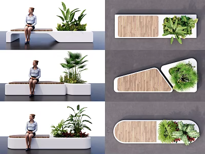 Sleek Modern Outdoor Chair Design With Wooden Seat White Frame And Green Plants 3d model