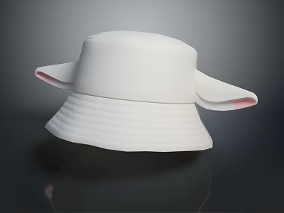 Trendy White Wide Brim Hat With Soft Pink Lining And Fashionable Design 3d model
