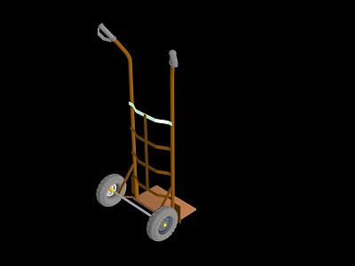 Utility Hand Cart Featuring Metal Frame Wooden Base And Two Wheels 3d model
